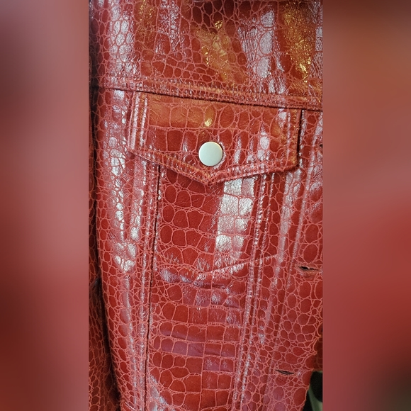 Red Snakeskin Vegan Leather Jacket - Picture 5 of 5